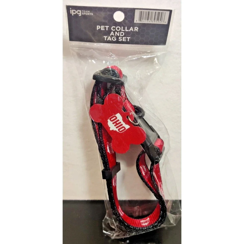 Ohio State University NCAA Buckeyes Pet Collar with Metal Tag Red Adjustable OS